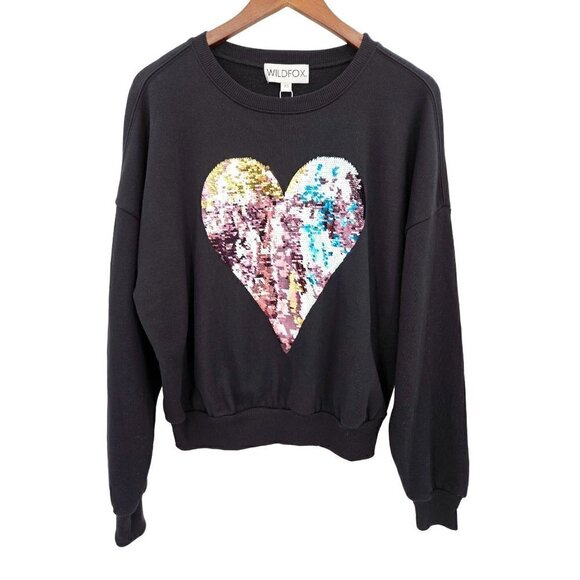 Wildfox Harlequin Heart Fifi Sweatshirt Black Womens Sz XS Oversized Sequins NEW - Picture 2 of 13